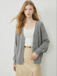 Tassel Loose Batwing Sleeve Soft Knitted Cardigan Gray