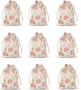 VIKAMA 10pcs Gift Bags Linen Packaging Storage Party Gift Bags Christmas Birthday Thanksgiving Halloween Drawstring Bags