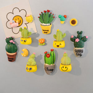 Sáng Tạo Nhựa Nam Châm Decal Dán Tủ Lạnh Thực Vật Mọng Nước Chậu Trang Trí Nhà Hoạt Hình Dễ Thương Biểu Hiện Gói Xương Rồng