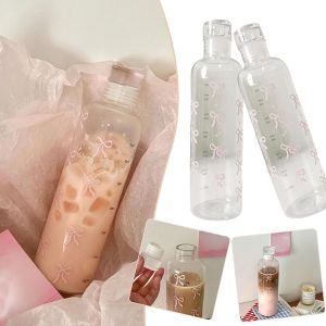 500ML Kawaii Bow Plastic Water Bottle Transparent Time Scale Cup Outdoor Sports School Drinking BottleClear Plastic Water Jug