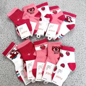 Set 10 Đôi Tất Cotton Hoạ Tiết Gấu Dâu Hồng