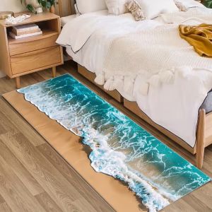 Crystal Dot Plastic Bottom Per Square Meter Wave Beach Scene Long Carpet Mat and Carpet for Living Room and Bedroom Home Decor