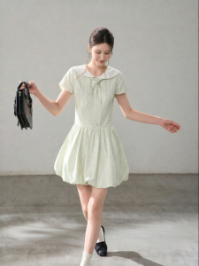 HTMEME | Mint Sweet Style Navy Collar Tie Bow Blossom Dress