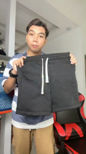Seluar pendek bertekstur jacquard geometri wafellelaki seluar lima kaki lebar dengan tali elastik saizbesar baharu Musim panas