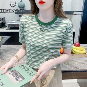 Áo Thun Sọc Rộng Rãi Thời Trang Mùa Hè 2025 Thiết Kế Mới Cho Nữ Tay Ngắn Vai Áo Thun Chất Lượng Cao Cấp Thường Ngày