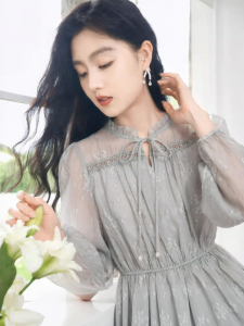 XIANGYING | Đầm Nẹp eo kiểu Pháp Độc Đáo Đẹp Cổ Tròn Viền Gỗ