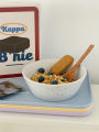 Ceramic Yogurt Bowl with Spoon Oats Salad Bowl Instant Noodles Bowl Home Use Breakfast Bowl Korean Style Plain Color Bowl. 