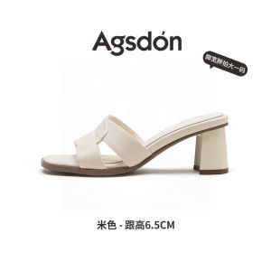 Agsdon Summer 2024 Fashion High Heel Slippers Womens mid Heel Sandals Thick Heel Slippers Casual Synthetic Leather PU