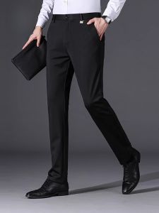 ROMON | Lormen Mens Straight Leg Non-Iron Business Casual Loose Fit Long Pants Spring 2025 Fashion Urban Polyester Spandex Blend