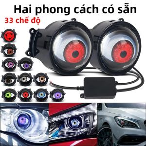 Đèn LED 3 Inch Xe Hơi Năng Động Quỷ Mắt 33 Chế Độ 3D Ống Kính Điều Khiển Từ Xa Mắt Đại Bàng Đèn Pha Đa Năng Sửa Đổi Đèn Tín Hiệu