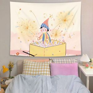VIKAMA Kawaii Anime Graffiti Động Vật Ngôi Sao Thảm Treo Tường Trang Trí Sợi Polyester Chống Thấm Nước Cho Phòng Ngủ Ký Túc Xá Nhà Phòng