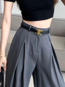 Classy Gray Suit Loose Pants Womens Autumn Stylish Pleated High Waist Casual Pants Draping Effect Mop Trousers