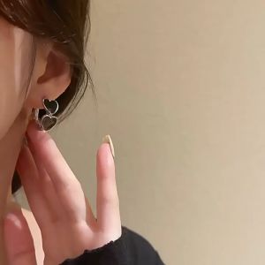 Anting-Anting Dua Love Hitam Anti Karat Aksesoris Wanita Korea Style Fashion
