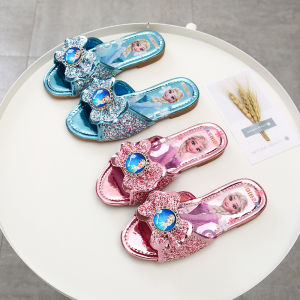 Princess Themed Indoor Slippers for Girls Crystal Decorated Soft Bottom Summer Fashion Childrens Sandals Home Wear