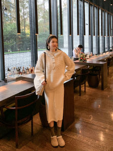 Thickened Casual Hooded Knitted Wool Sweater plus Straight Mini Skirt Womens Winter New Style Two-Piece Set Comfortable Leisure Outfit