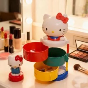 Sanrio | Cute New Kitty Rotating Ornament Three Layer Storage Rack Desktop Car Accessory Gift Friend