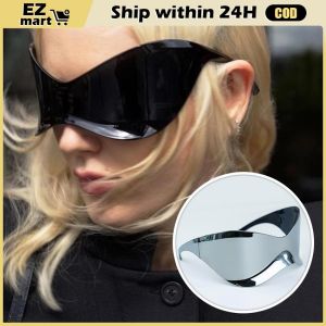 Y2k Sunglasses Men Vintage Luxury Brand One Piece Special-Shaped Arc Punk Sun Glasses Women Hip Hop Shades Fashion Sport Mirror