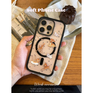 Cute Korean Style Girl Illustration Magnetic Absorption Black Edge Mobile Phone Case Suitable for Apple 17Pro 15Pro Max 14Pro Max 16