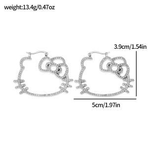 Y2K HelloKitty Hollow Rhinestone Earrings Sweet Cute Fashion Girls Gifts Creative Trendy Jewelry