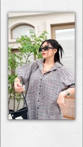 TW20964  เดรสเชิ้ตสก็อตแขนบอลลูน