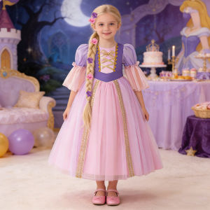 Elegant Flower Hair Princess Party Girl Dresses Bow Birthday Wedding Bridesmaid Dress Girls Carnival Halloween Christmas Costume