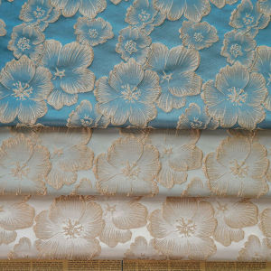 ชุดเดรสลายดอกไม้สีทองนูน3D หรูหราผ้าวินเทจผ้าเสื้อคลุมฤดูใบไม้ร่วงฤดูใบไม้ผลิสำหรับเสื้อผ้าผู้หญิงเย็บกระเป๋าวัสดุ