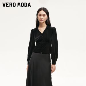 Vero Moda | Autumn New Velvet Turn-down Collar Puff Sleeve Slim Fit Womens Shirt