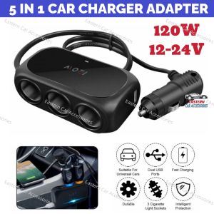 5 in 1 Car Charger Adapter 120W 12-24V Multipurpose Charger Port Socket