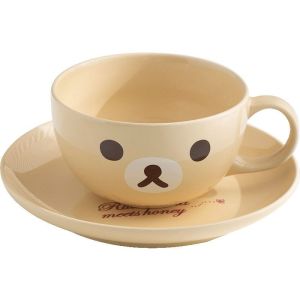 Cartoon Bear Face Coffee Mug Set Kawaii Ceramic Cup and Saucer for Milk Tea Aesthetic Japanese Style Large Capacity Tableware