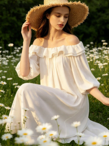 GAINREEL | French One-Shoulder Satin Ice Silk Night Dress