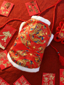 Pet Clothes New Year Tangzhuang Dragon Autumn and Winter Warm British Shorthair Blue Cat Muppet New Year Cat Cotton-Padded Jacket Dog Clothes