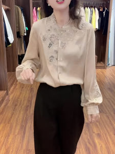 UYFY | Retro Lace Splicing Design Long Sleeve Womens Shirt Stand Collar Patchwork Luxury Versatile Top For Autumn Season New Arrival