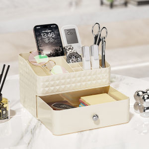 Makeup Organizer with Brush Holder Clear Drawer Stand for Lipsticks Eyeshadow Nail Polish Jewelry Skincare