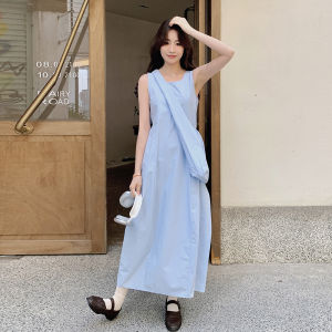 Blue Casual Sleeveless round Neck A-Line Dress Womens Loose Feeling Summer New Fashion Korean Style Ins Wind Single Piece