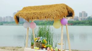 100cm × 500cm Atap Rumput Sintetis Gulungan Rumput Sintetis untuk Bar Pesta Dekorasi Atap Jerami