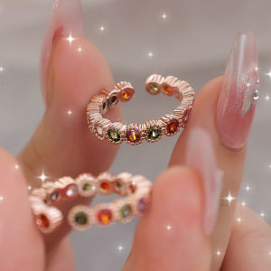Korean Colorful Gem Ring Womens Aquamarine Moonstone Light Luxury Temperament Pearl Open Ring