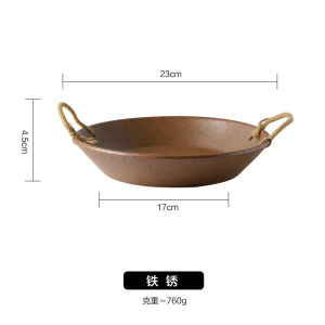Retro Japanese Style Ceramic Dinnerware Large Size Double Earned Rope Bowl Creative Clay Dish for Home Use Soup Plate