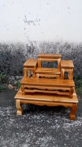 OTOPMAISAK โต๊ะหมู่บูชาไม้สักแท้ หมู่ 5 หน้า 4 สีใส ขนาด 34*48*43 ซม. ครบชุด โต๊ะหมู่บูชา โต๊ะหมู่วางพระ