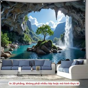 Tấm Thảm Treo Tường Bằng Vải Polyester Hình Thác Nước Hang Động Dành Cho Gia Đình Tiệc Tùng Trang Trí Đám Cưới - Thiết Kế Phông Nền Phong Cảnh Tranh Nghệ Thuật Treo Tường