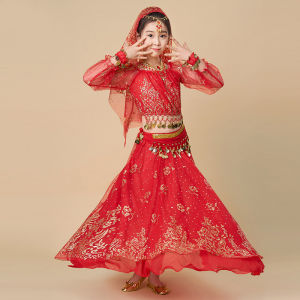 LOlanta ชุดเต้นรำบอลลีวูดอินเดียผ้าชีฟองชุดเดรสเต้นรำหน้าท้องสำหรับเด็กผู้หญิงชุดเต้นรำชาติพันธุ์ยิปซีชุดการแสดง3-11Years