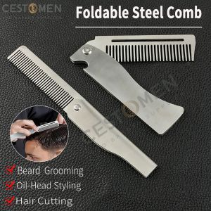 New Type1/2PCS Portable Steel Combs Folding Pocket Beard Combs For Men Oil Head Hair Styling Comb Salon Barber Tools For Haircut