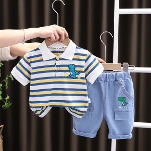 Children Boys Clothing Kids Cartoon Dinosaur Strips T-Shirt Shorts 2Pcs/Set Toddler Sport Suits  Cotton Tracksuits Outwear