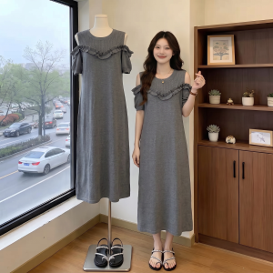AIYITI | Youthful Off-shoulder Ruffle Sleeves Dress Gray Long