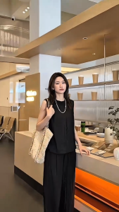 Set Đồ Nữ Vải Đũi Hàn Mùa Hè - Áo Sát Nách Kèm Quần Ống Rộng Thanh Lịch Đi Du Lịch Dạo Phố Q7