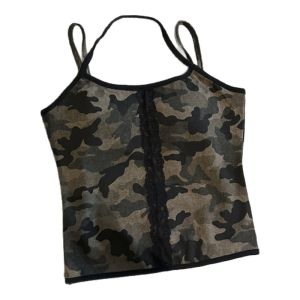 GUZILIAN | American Style Retro Camouflage Print Strap Vest Women Summer Design Short Pants Slim Fit Base Shirt Outerwear Bottoms