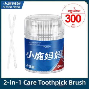 SUPER DEER | Portable Two-in-one Toothpick and Floss Tooth Interdental Brush