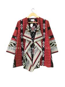 Blazer Tenun Motif Etnik Kekinian Simple Lengan Panjang 7/8