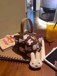 Miffy | Miffy Canvas Brown Handheld Mini Bag Portable Foldable Makeup Micro-object Storage Cute Small Square Bag Girl Birthday Gifts