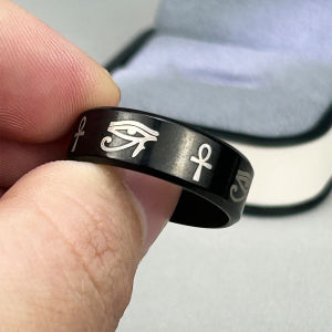 Titanium Steel Christian Cross Bible Egyptian Eye Horus Ring for Men and Women Prayer Amulet Jewelry Gift