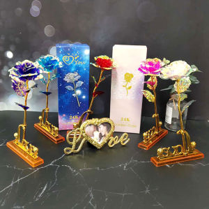 LED Glowing Rose Artificial Flower Gold Foil Rose Flower Eternal Rose Bouquet Valentines Day Mothers Day Birthday Creative Gifts Graduation Bouquets Home Decoration Fake Flower